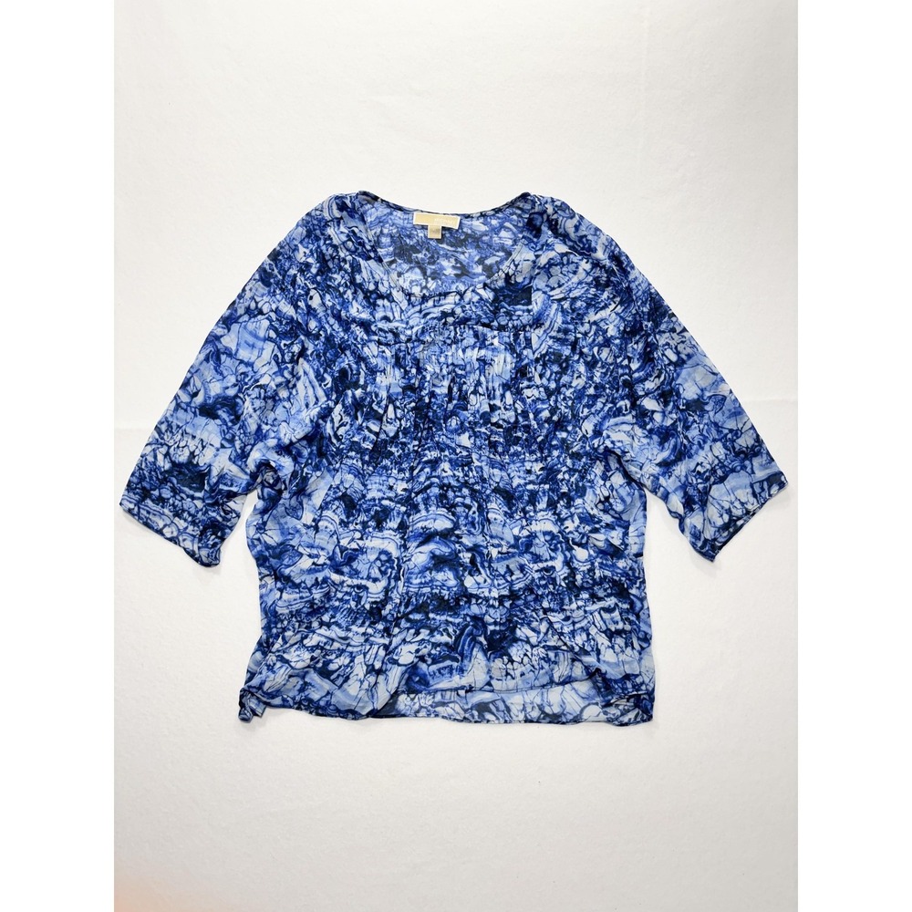 Michael Kors Blouse Womens XL Blue Geometric 3/4 Sleeve Tunic Top